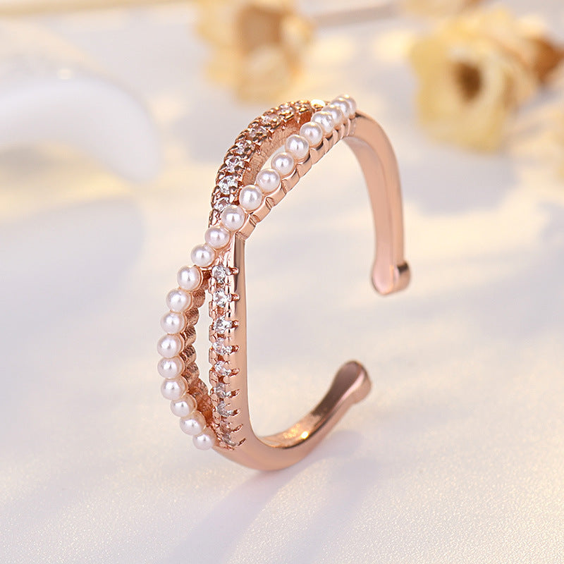 Wholesale Cross Bow Pearl Micropaved Ring